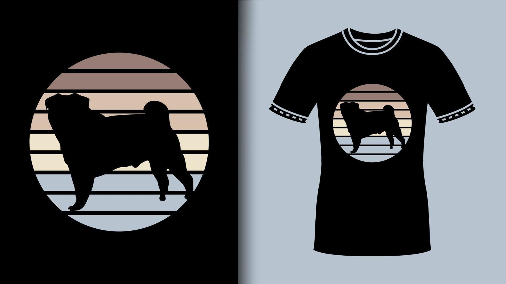 fondo de círculo vintage retro de perro pug para camiseta vector