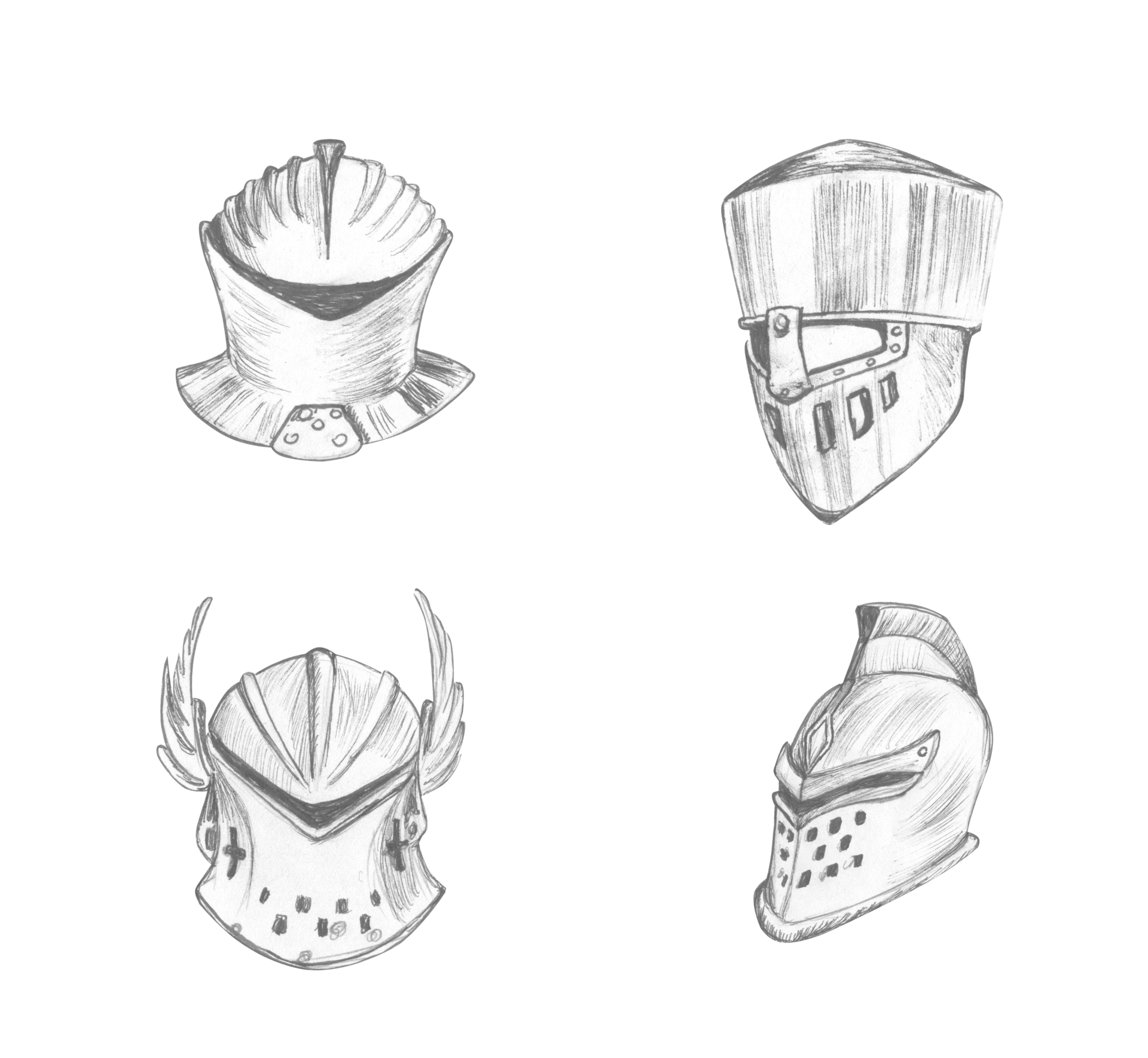 Set of knight's helmets hand drawn in pencil 17398721 PNG