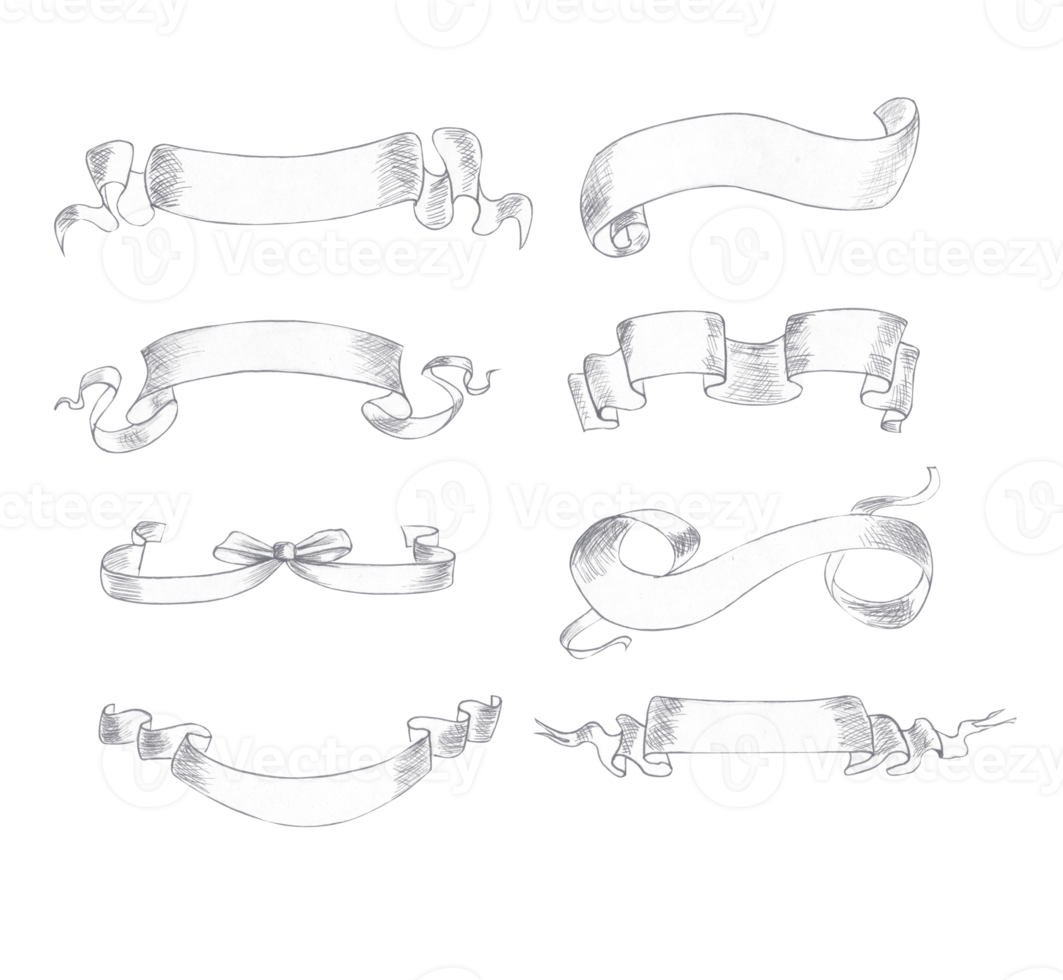 Set of vintage ribbons for lettering drawn in pencil png