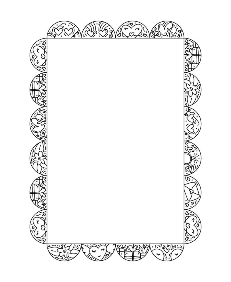 Vector Valentines logo composition frame for text with heart, envelope, cloud, balloon, love. Hand drawn monoline constructor for greeting card, poster or banner