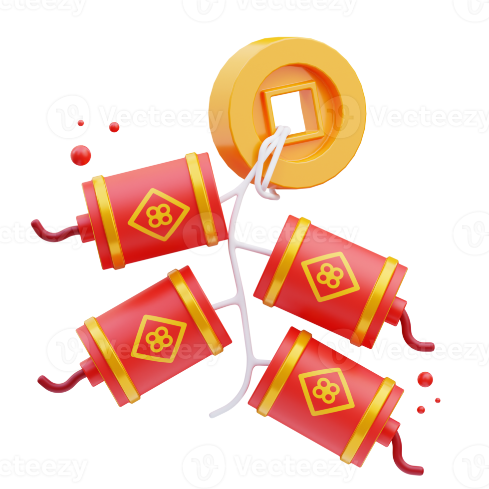 3d render illustration of chinese firecracker icon, chinese new year png