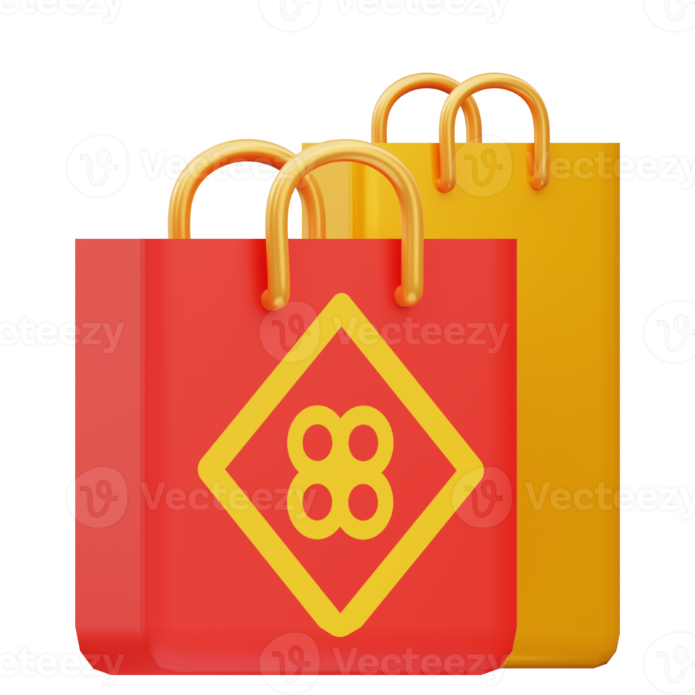 3d render illustration of china shopping bag icon, chinese new year png