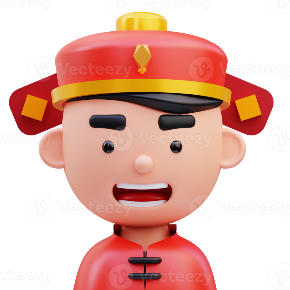 Illustration de rendu 3d d'une icône d'avatar masculin mignon portant un chapeau chinois typique, nouvel an chinois png