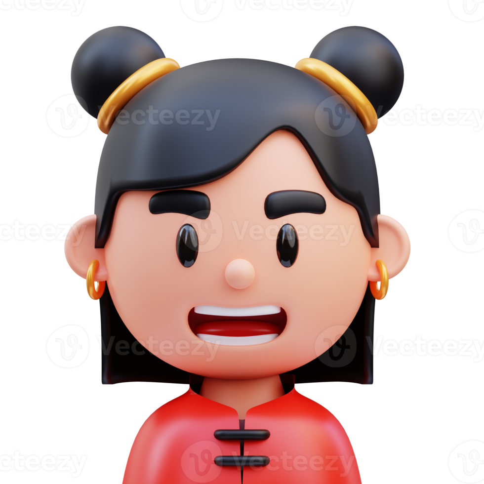 3d render cute chinese woman avatar icon illustration, chinese new year png