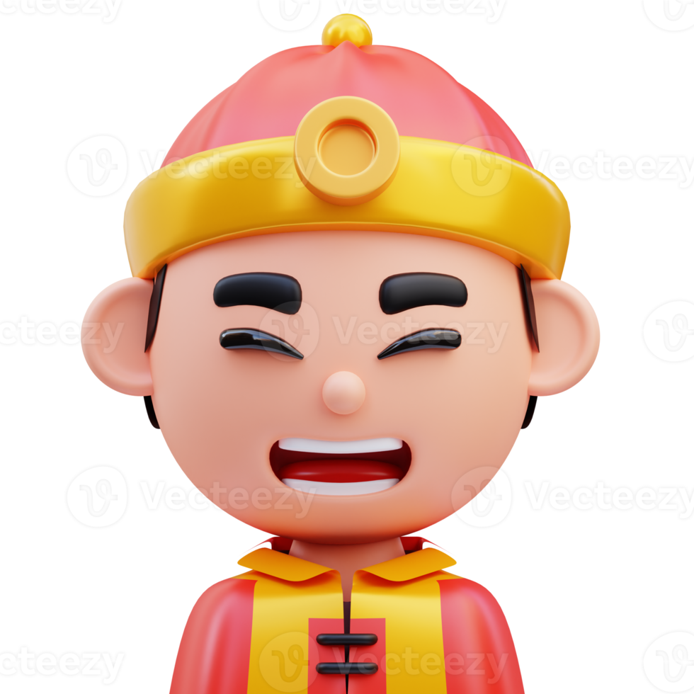 3d render illustration of cute male avatar icon wearing typical chinese hat, chinese new year png