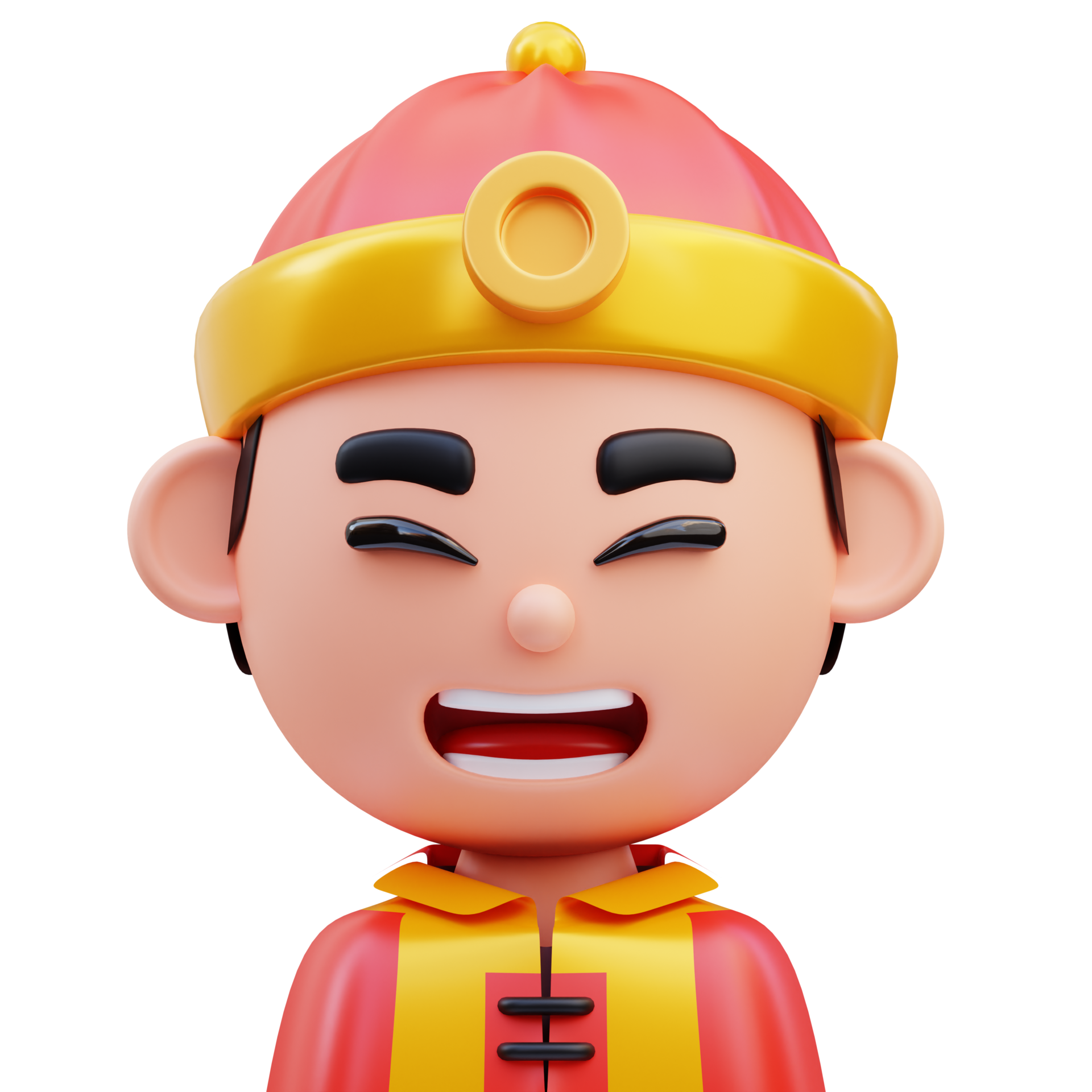 3d Render Illustration Of Cute Male Avatar Icon Wearing Typical Chinese Hat Chinese New Year 