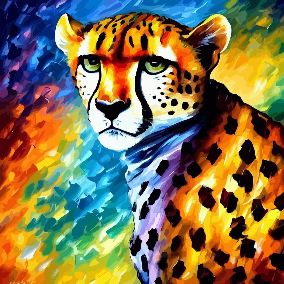 Colorful Brush Stroke Cheetah Portrait vector