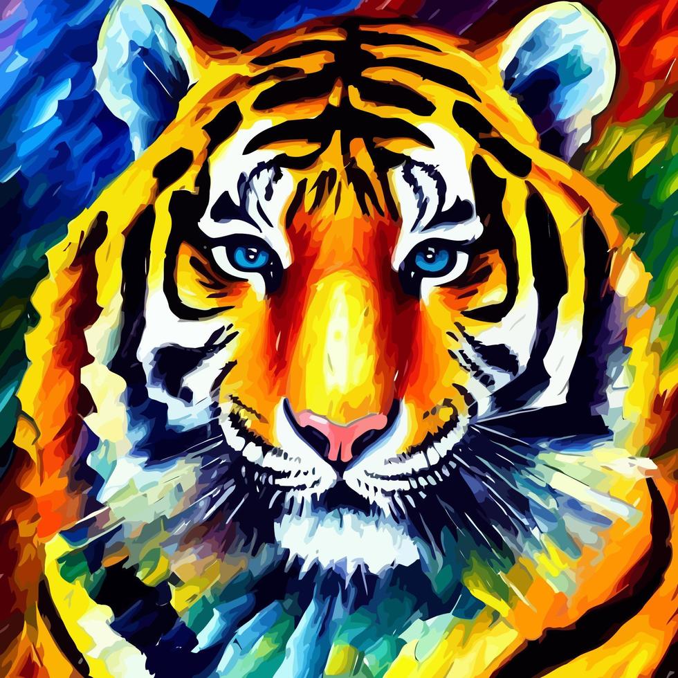 Colorful Brush Stroke Tiger Portrait vector