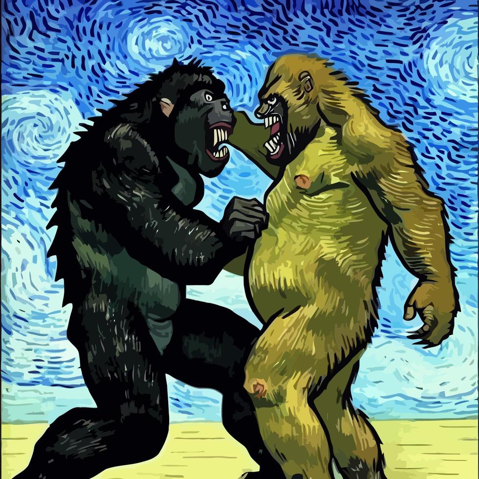 Two Friendly Fighting Wild Gorillas vector