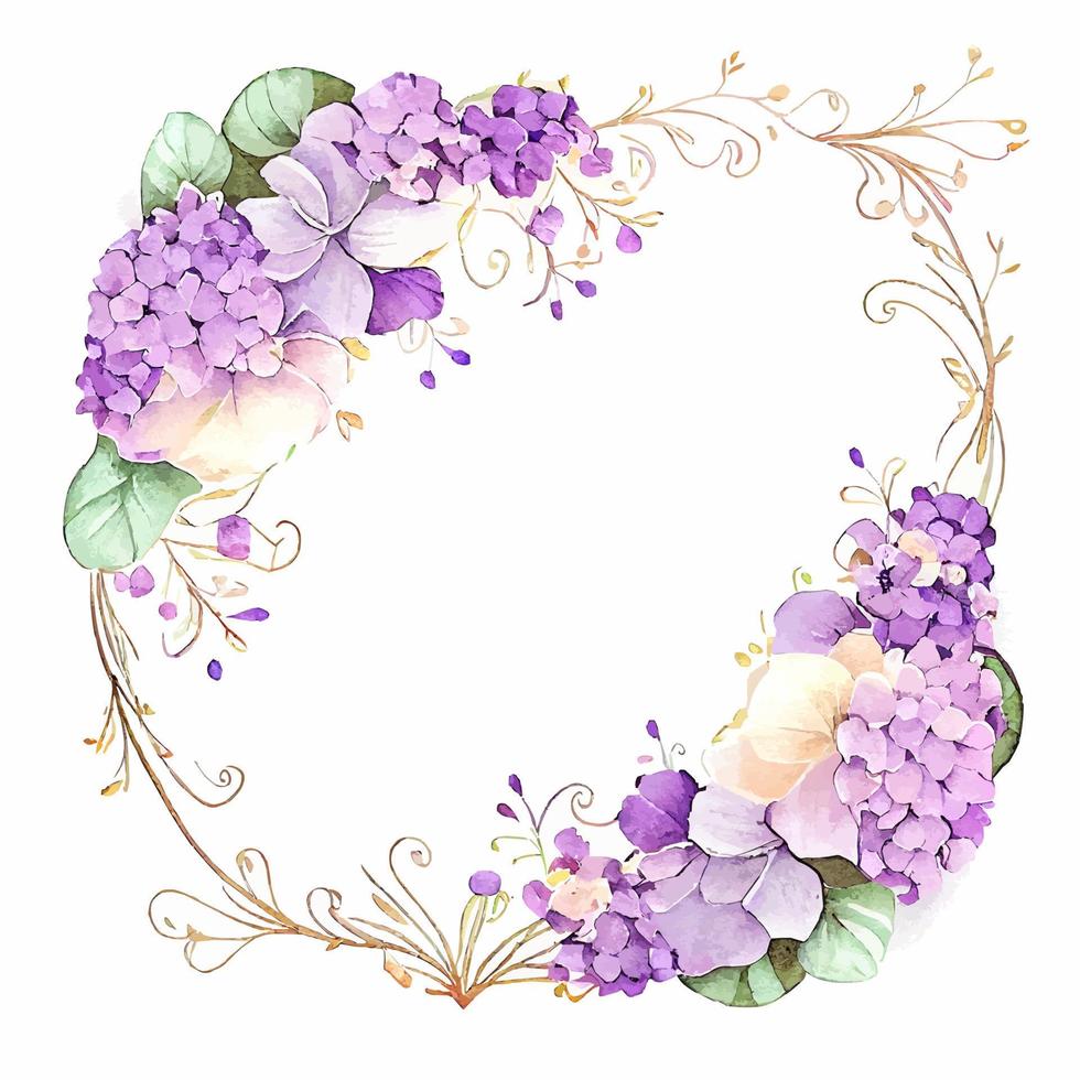 lindo marco de acuarela con flores violetas vector