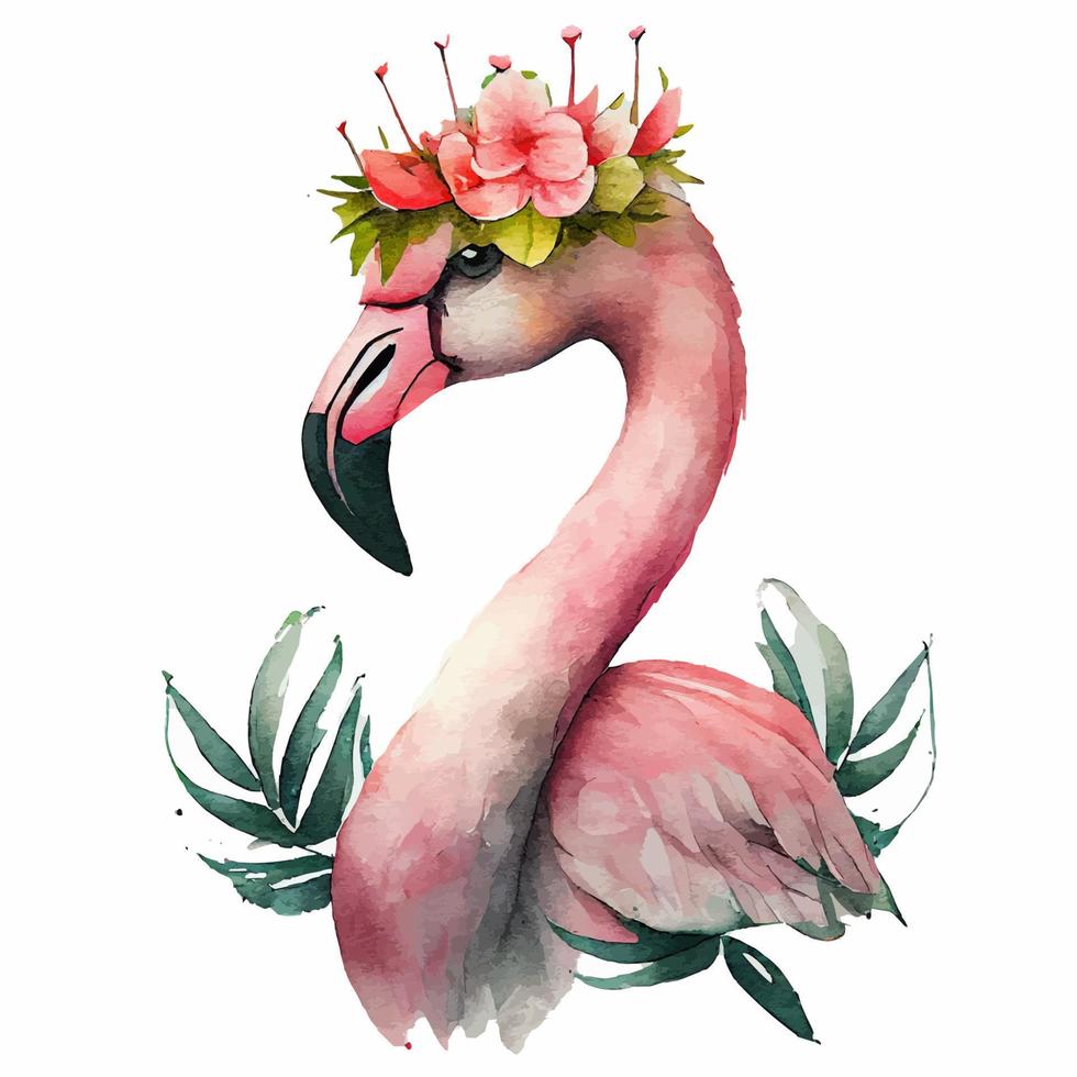 Cute Watercolor Pink Flamingo Princess vector