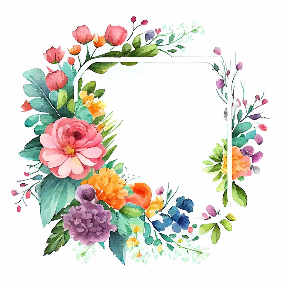 Cute watercolor frame with spring flowers vector
