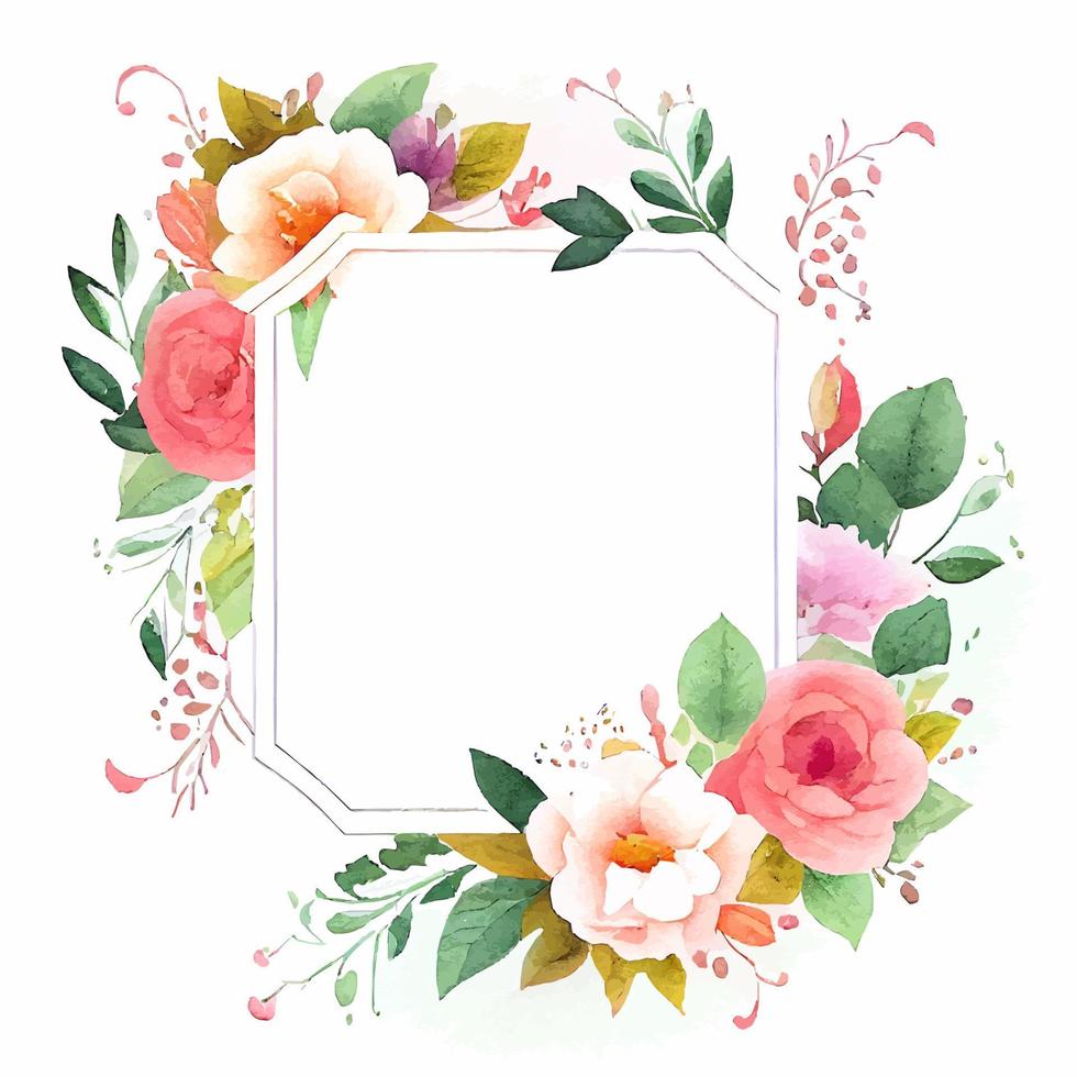 Cute watercolor frame with spring flowers vector