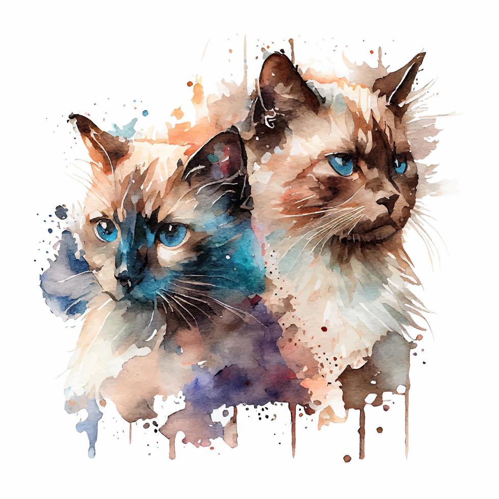 Two Watercolor Cute Lovely Cats vector
