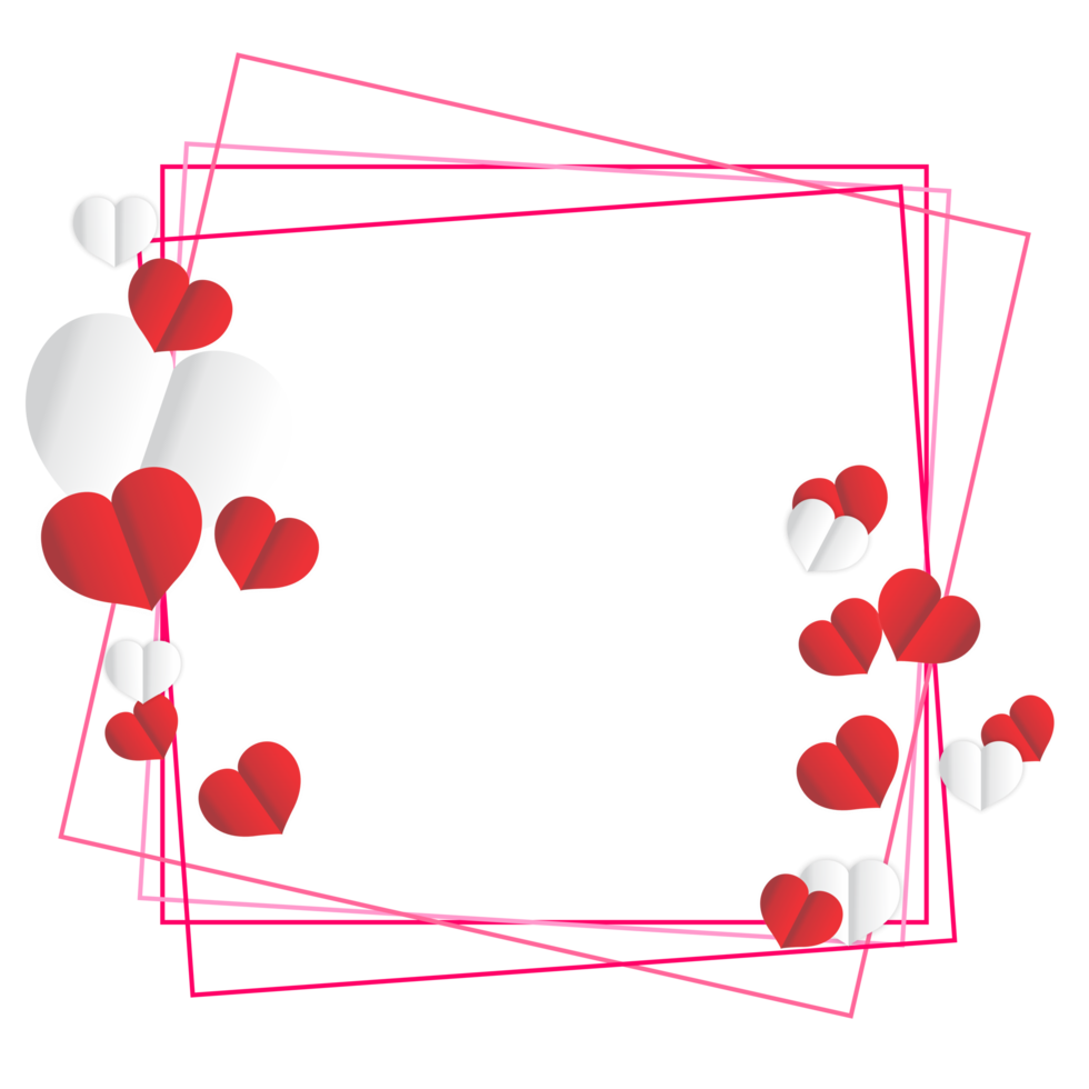 Valentine's day concept background.  red and pink paper hearts with white frame. Cute love sale banner or greeting card png