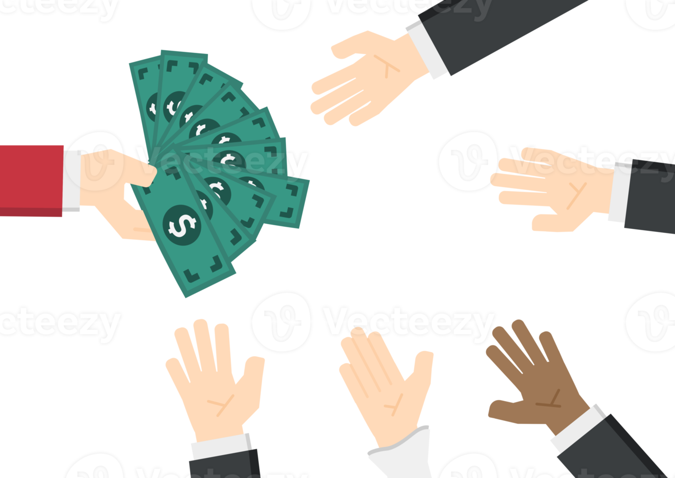 set of businessman with money payment action on transparency background png