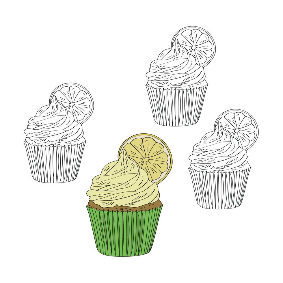 A set of cakes. Vector illustration in hand drawn style.