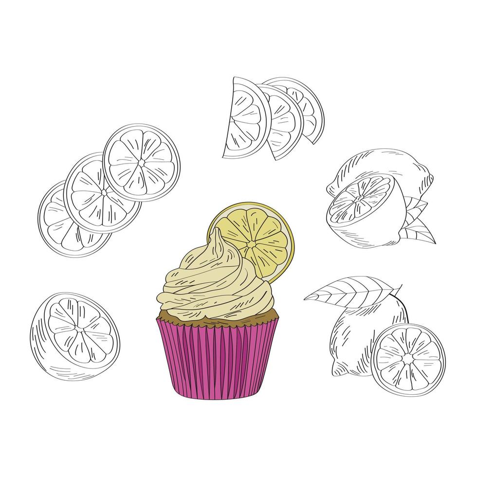 A set of cakes. Vector illustration in hand drawn style.