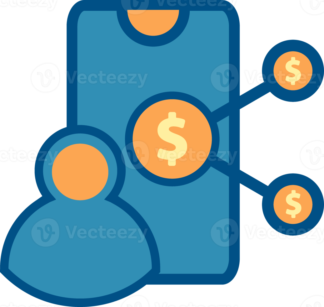 phone, user, and money. mobile payment design concept png