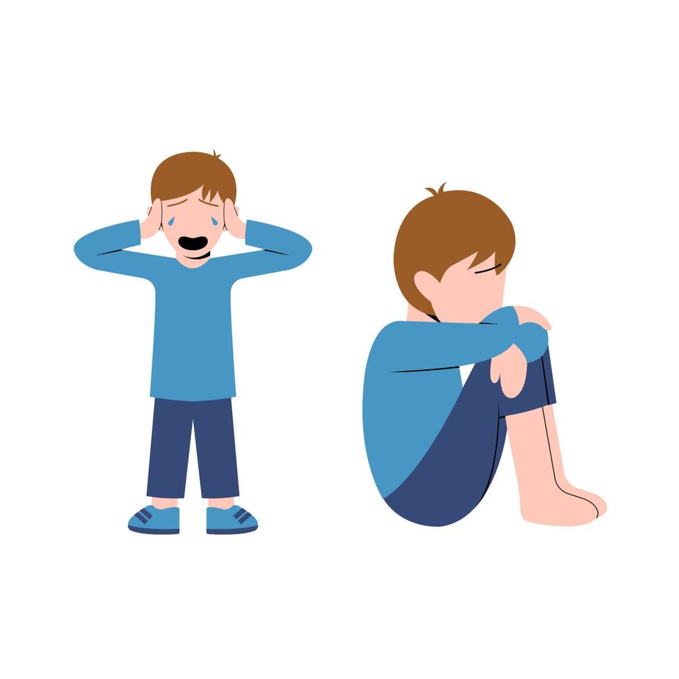 Set Of Little Boy Character Feeling Sad vector