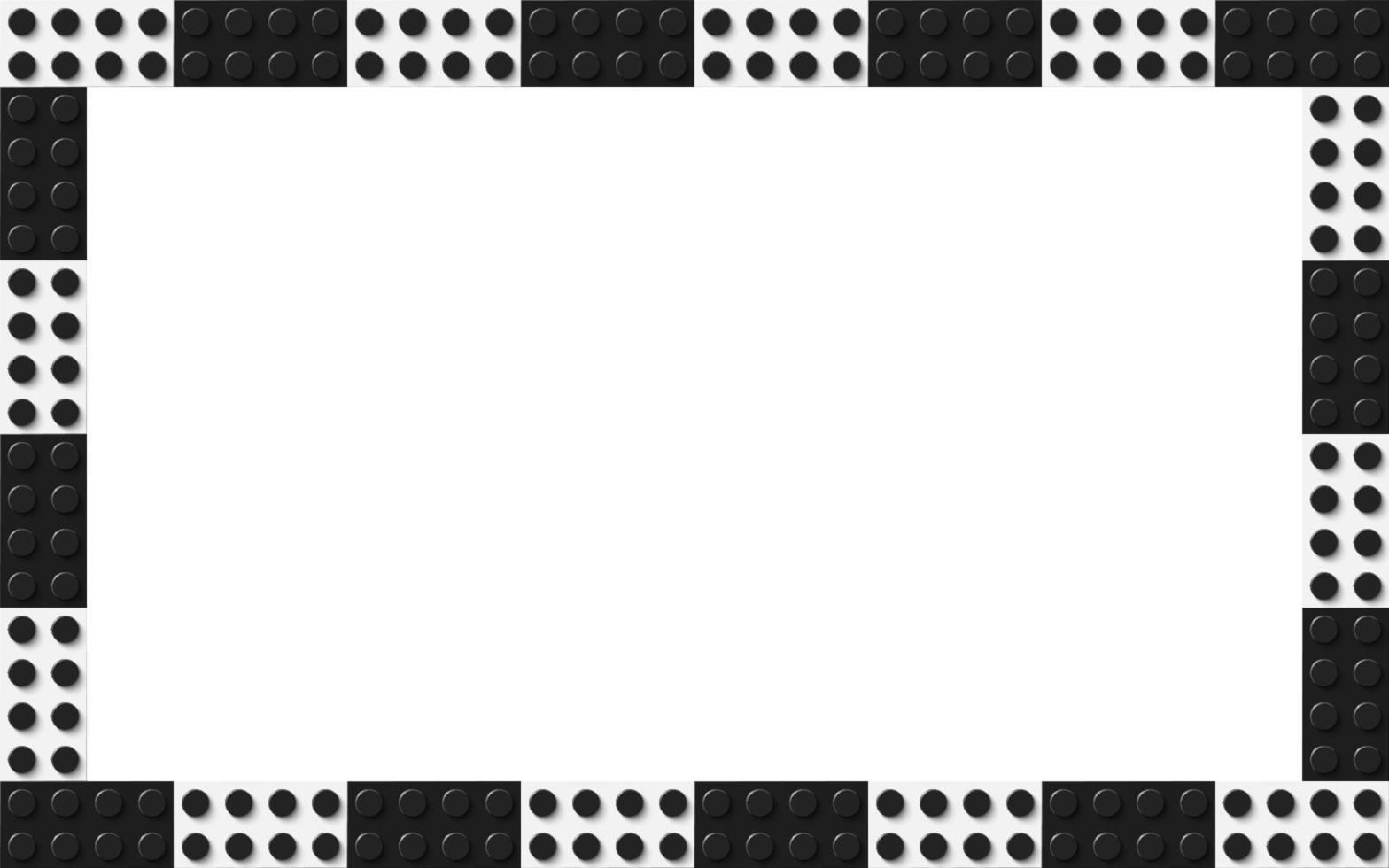 Simple frame composed of black and white toy blocks. Black and white brick banner. Abstract vector background