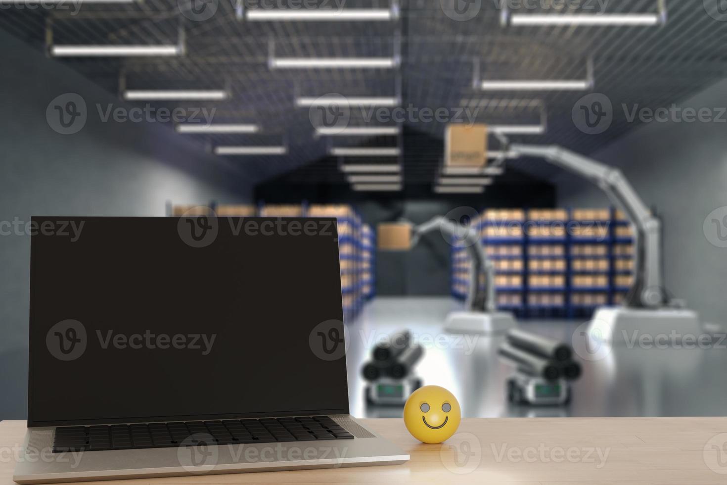 Car Robot transports truck Box with AI interface Object for manufacturing industry technology Product export and import of future Robot cyber in the warehouse by Arm mechanical future technology photo