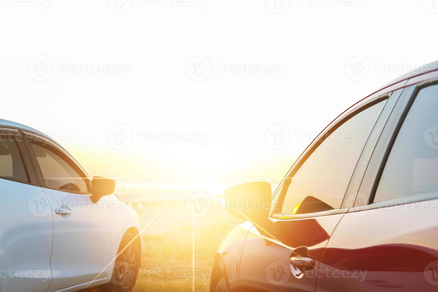 Travel car car on sea beach street automotive roadtrip on sunset background for transport, travel of nature to vehicle auto landscape light the sun for travel journey trip summer and lifestyle photo