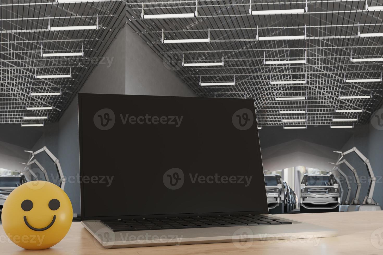 Car Robot transports truck Box with AI interface Object for manufacturing industry technology Product export and import of future Robot cyber in the warehouse by Arm mechanical future technology photo