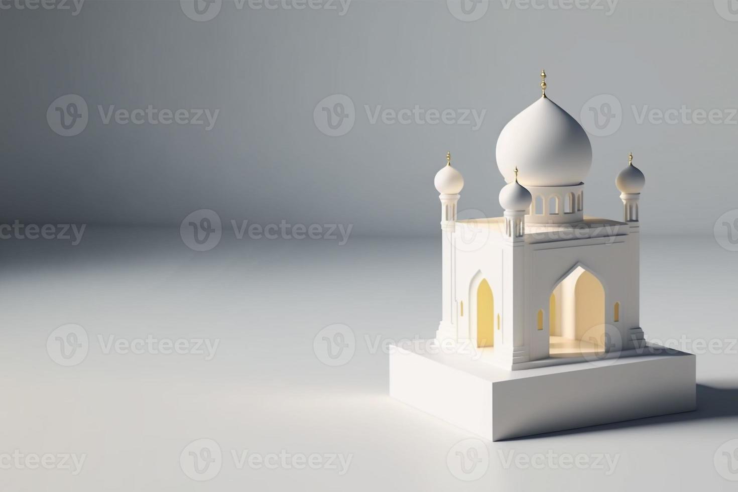 Mini empty mosque islamic minimalist 3d rendering realistic background photo