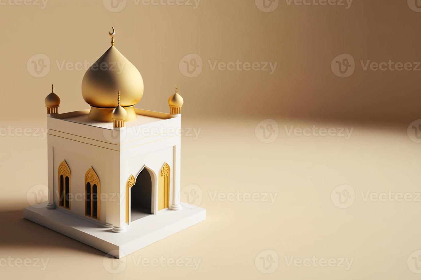 Mini empty mosque islamic minimalist 3d rendering realistic background photo