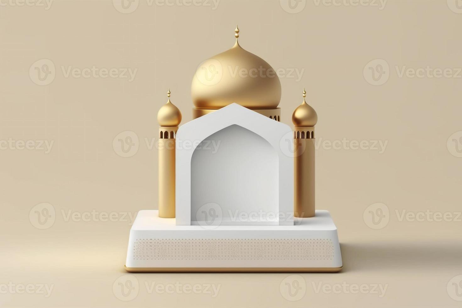 Mini empty mosque islamic minimalist 3d rendering realistic background photo