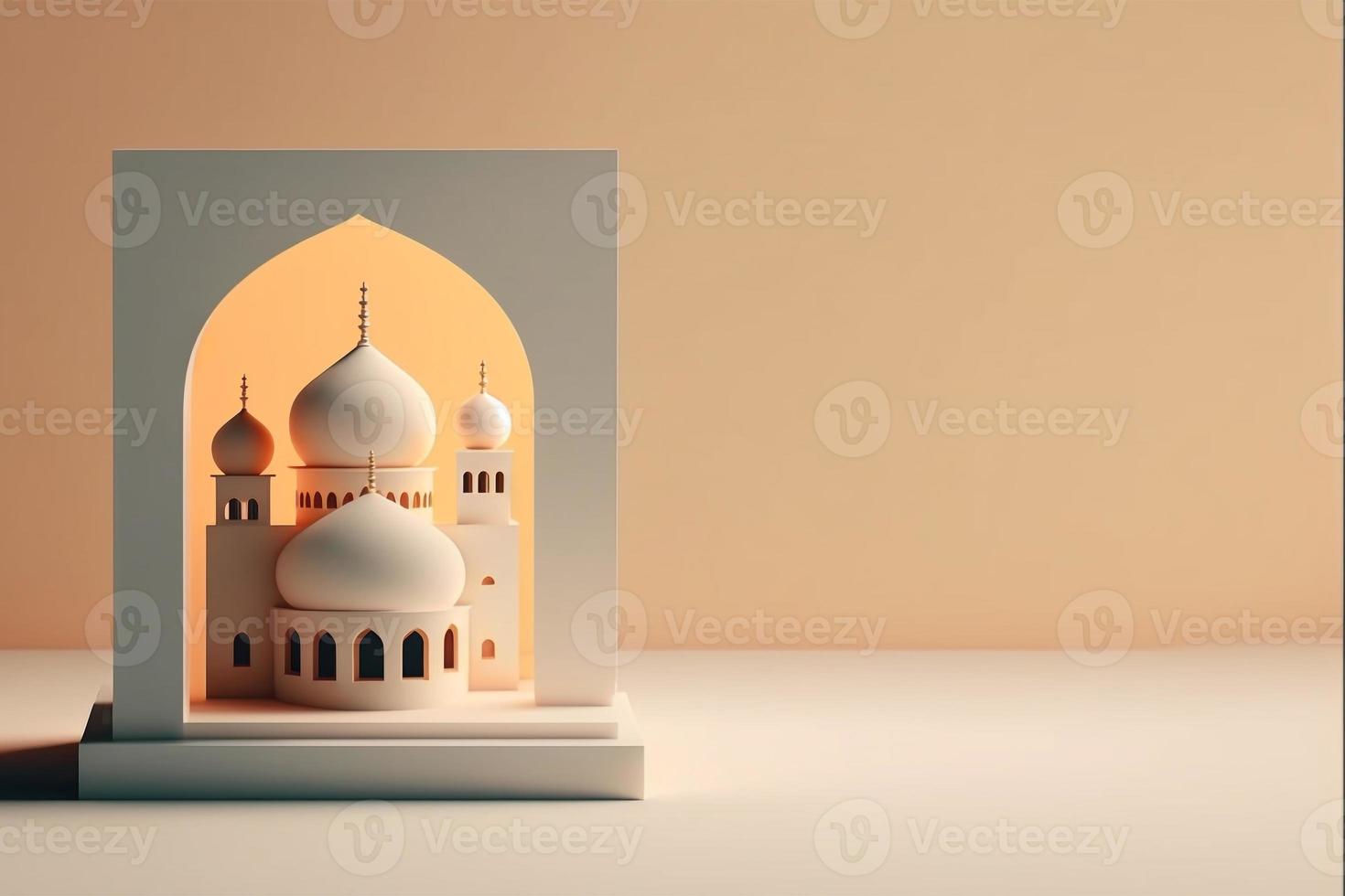 Mini empty mosque islamic minimalist 3d rendering realistic background photo