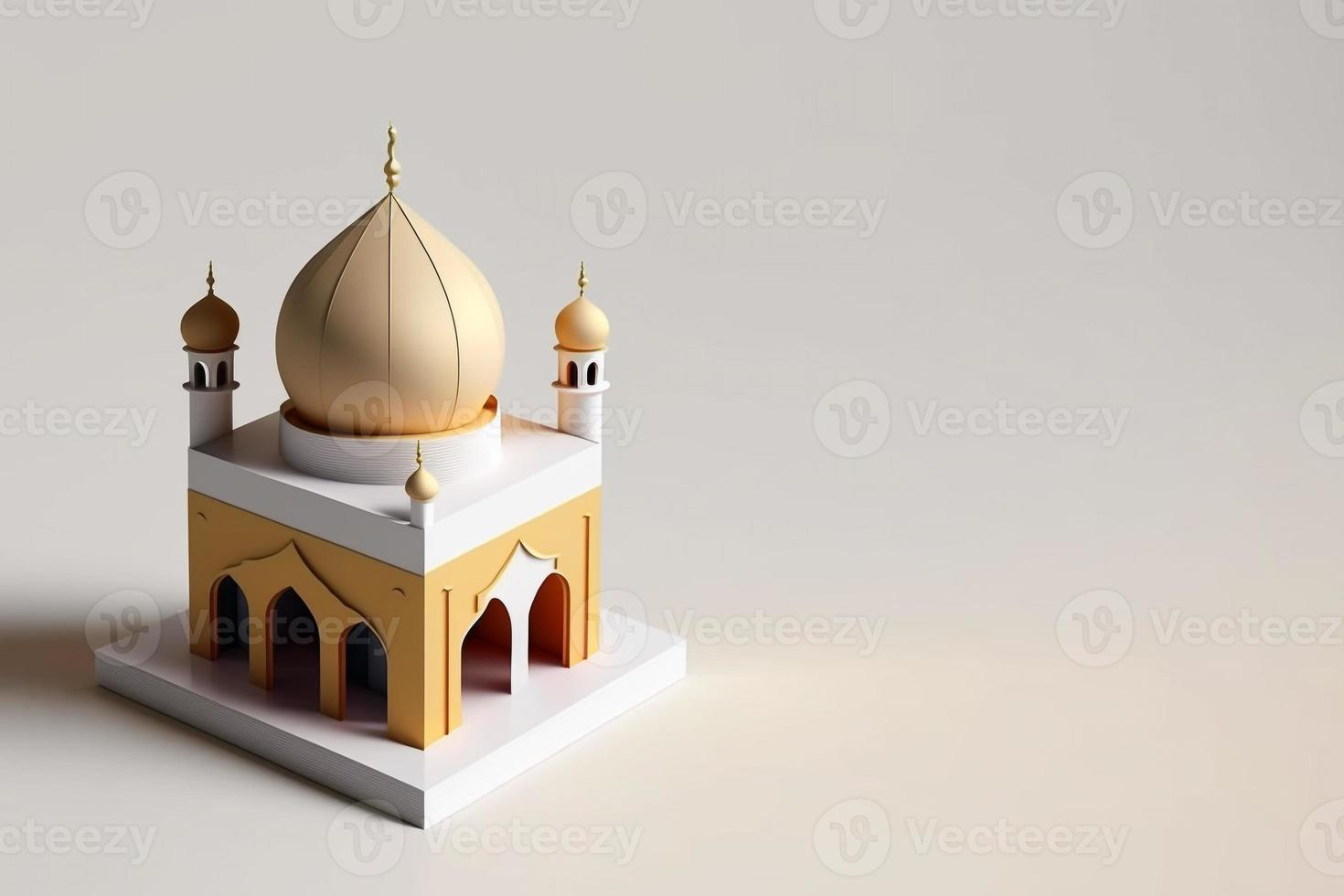 Mini empty mosque islamic minimalist 3d rendering realistic background photo