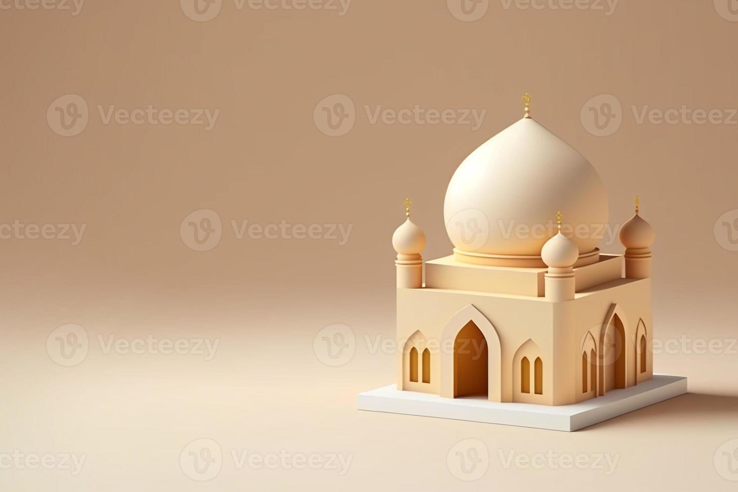 Mini empty mosque islamic minimalist 3d rendering realistic background photo