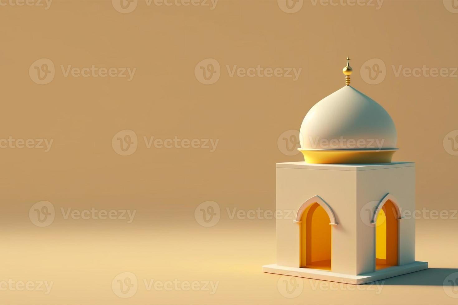 Mini empty mosque islamic minimalist 3d rendering realistic background photo