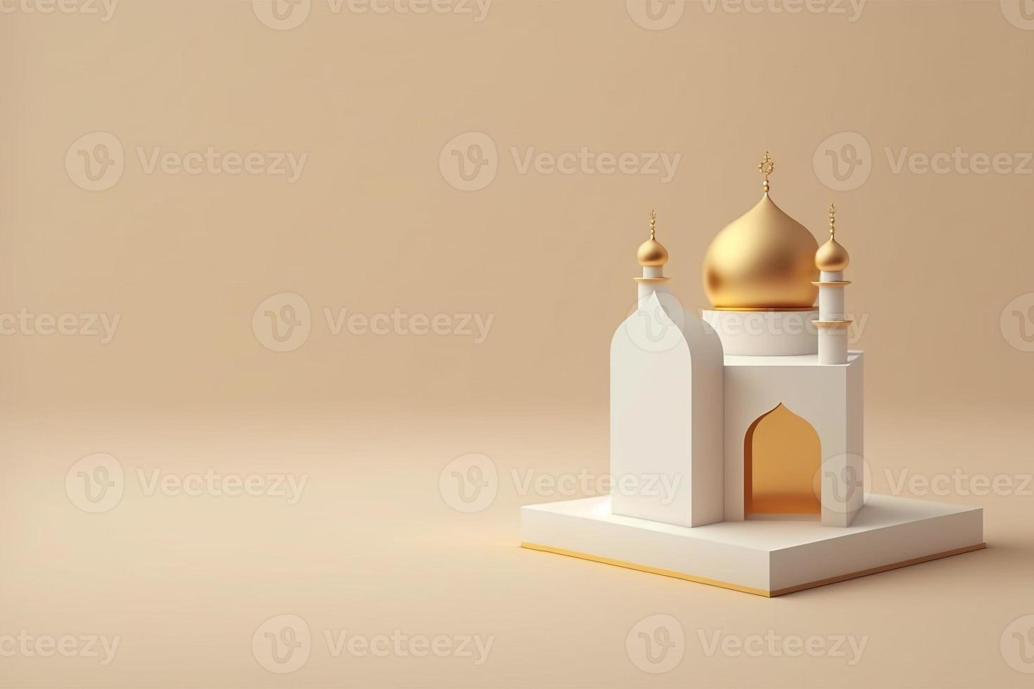 Mini empty mosque islamic minimalist 3d rendering realistic background photo