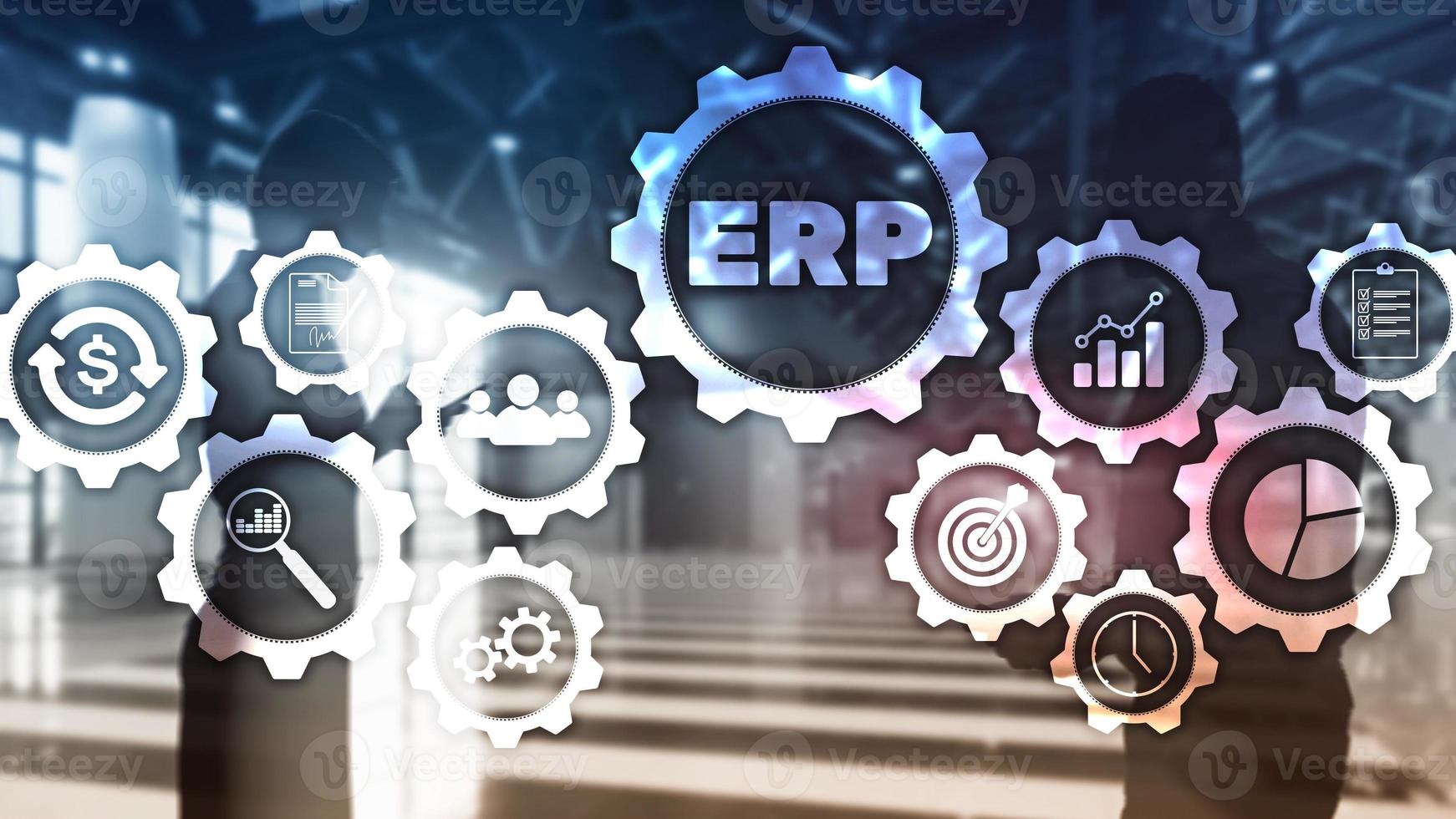 ERP system, Enterprise resource planning on blurred background. Business automation and innovation concept. photo