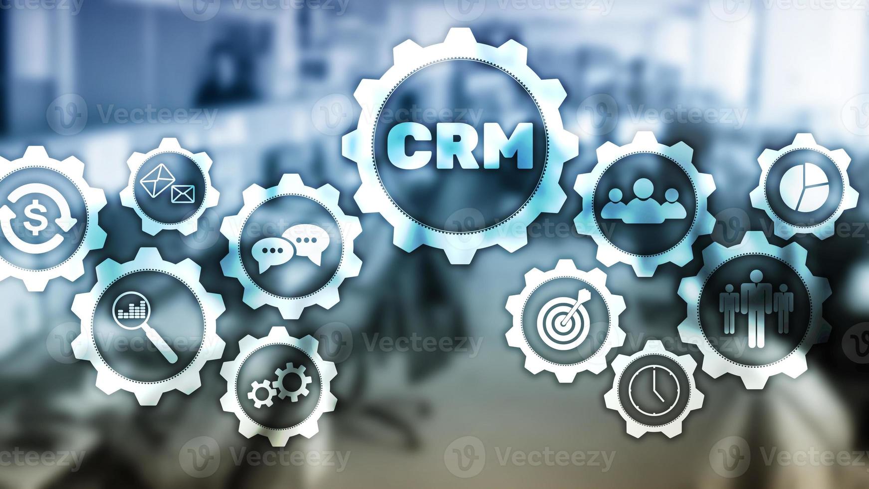 CRM, Customer relationship management system concept on abstract blurred background. photo