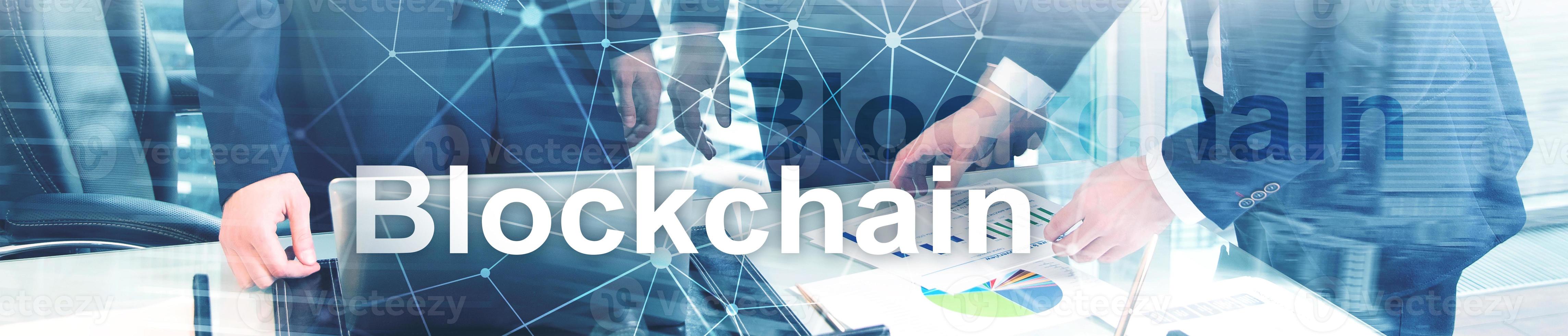 Blockchain revolution, innovation technology in modern business. Website header banner. photo