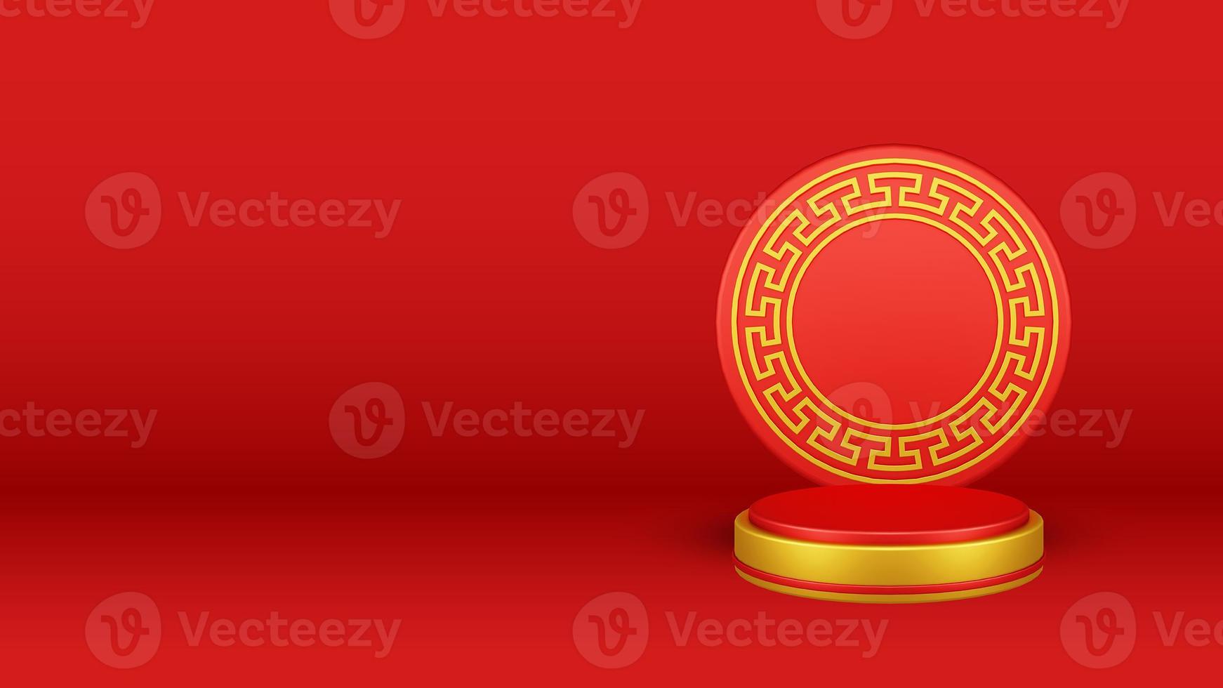 Chinese New Year 3D Illustration With Ornament For Event Promotion Social Media Landing Page gift box with asian paper lamps photo