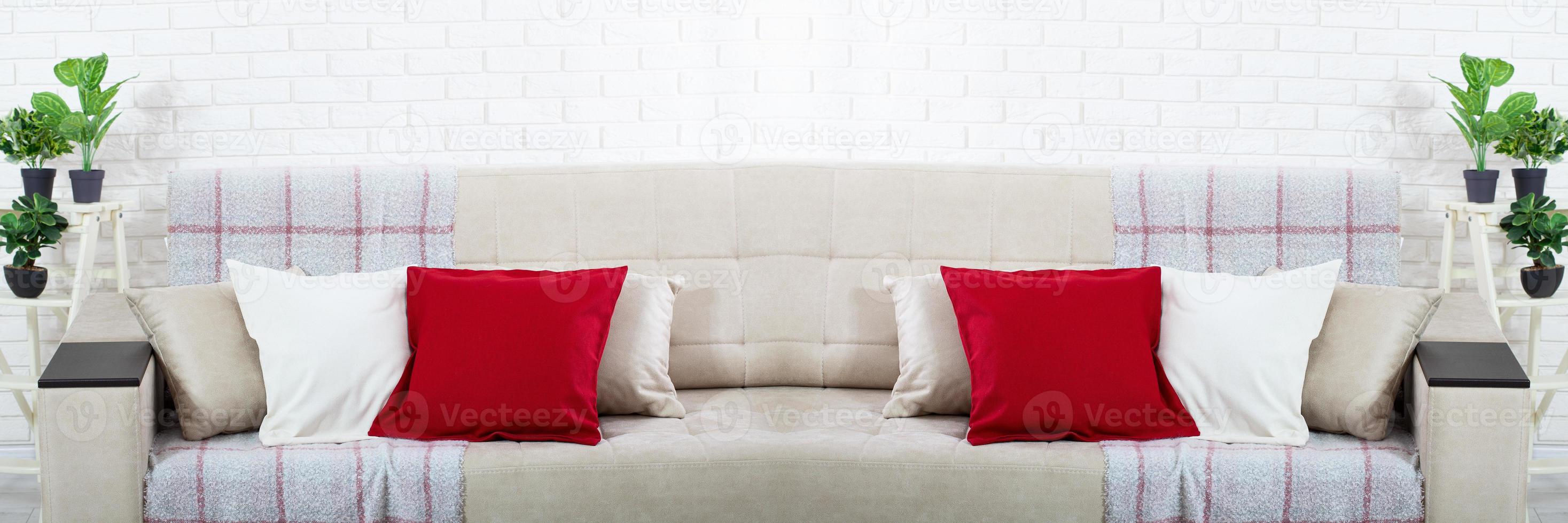 Colorful pillow on sofa in living room photo