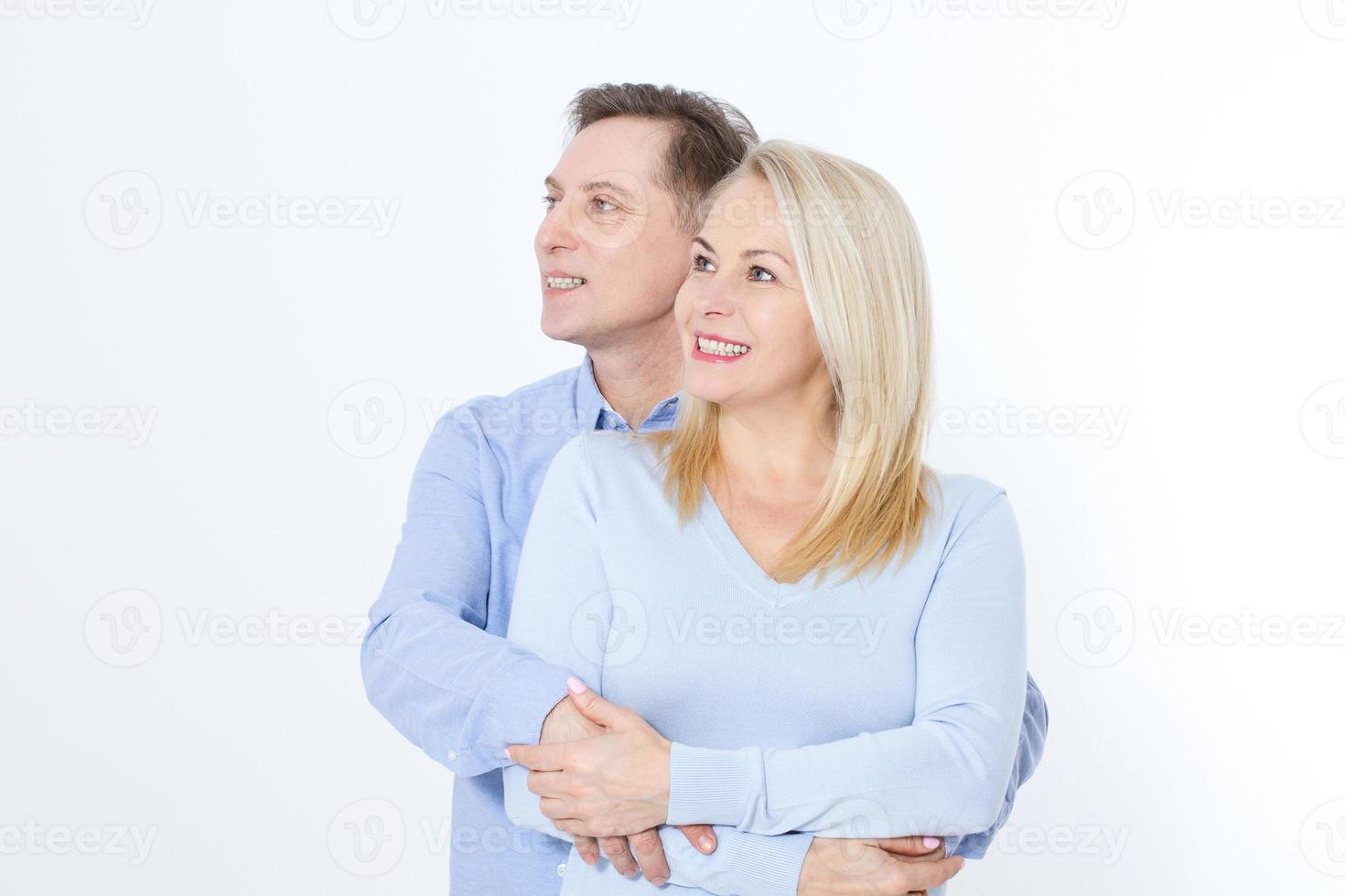 Middle aged Couple portrait isolated on white background. photo