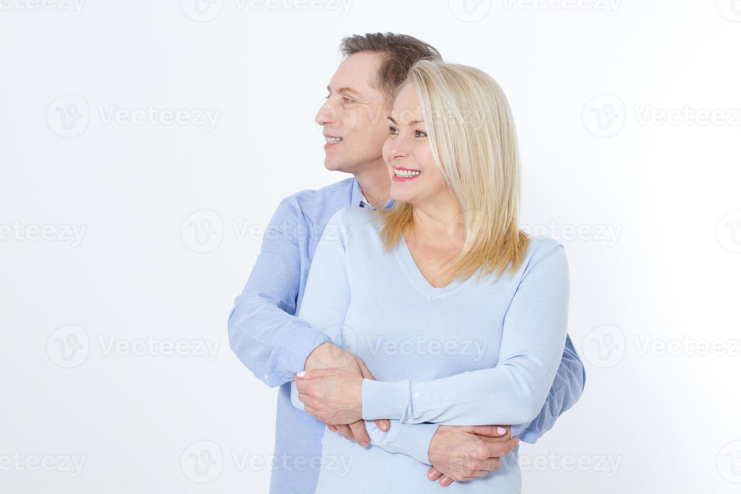 Middle aged Couple portrait isolated on white background. photo
