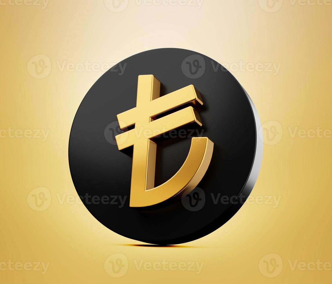 Shiny golden Turkish Lira Sign. TL currency symbol. Turkish Money. 3d illustration isolated background photo