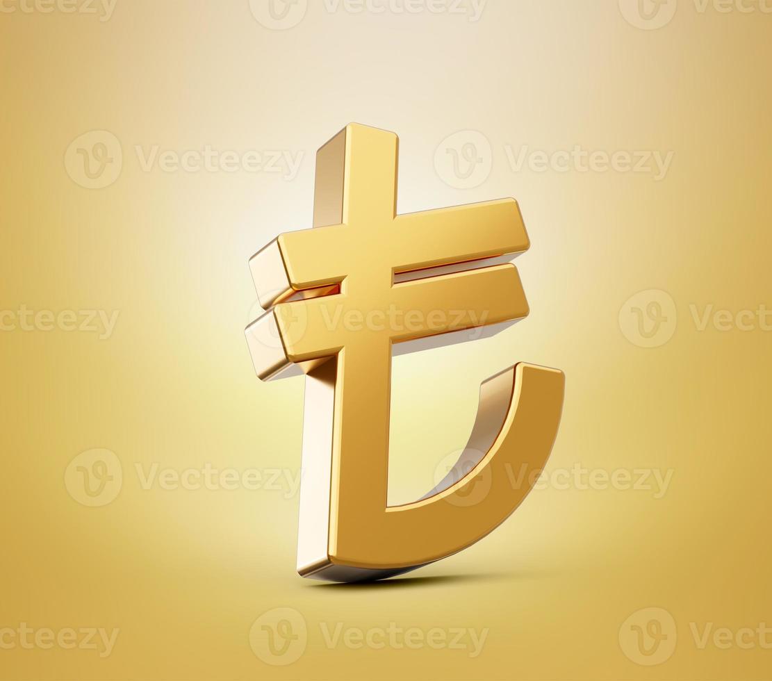 Shiny golden Turkish Lira Sign. TL currency symbol. Turkish Money. 3d illustration isolated background photo