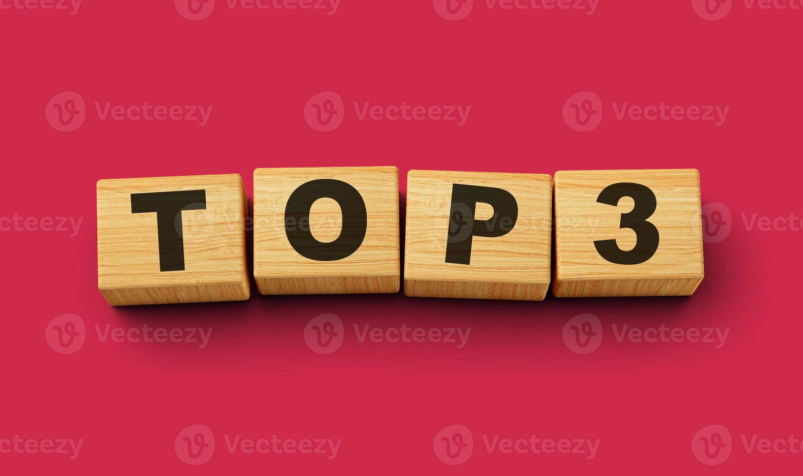 Wooden blocks with Top three Top 3 word on colorful isolated background 3d illustration photo