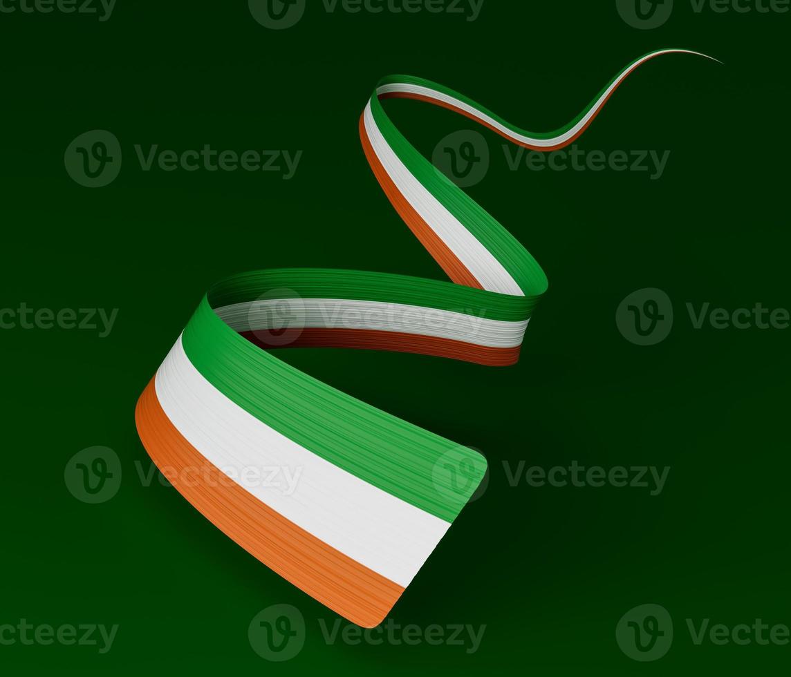 Waving ribbon or banner with flag of Ireland. Template for independence day 3d illustration photo