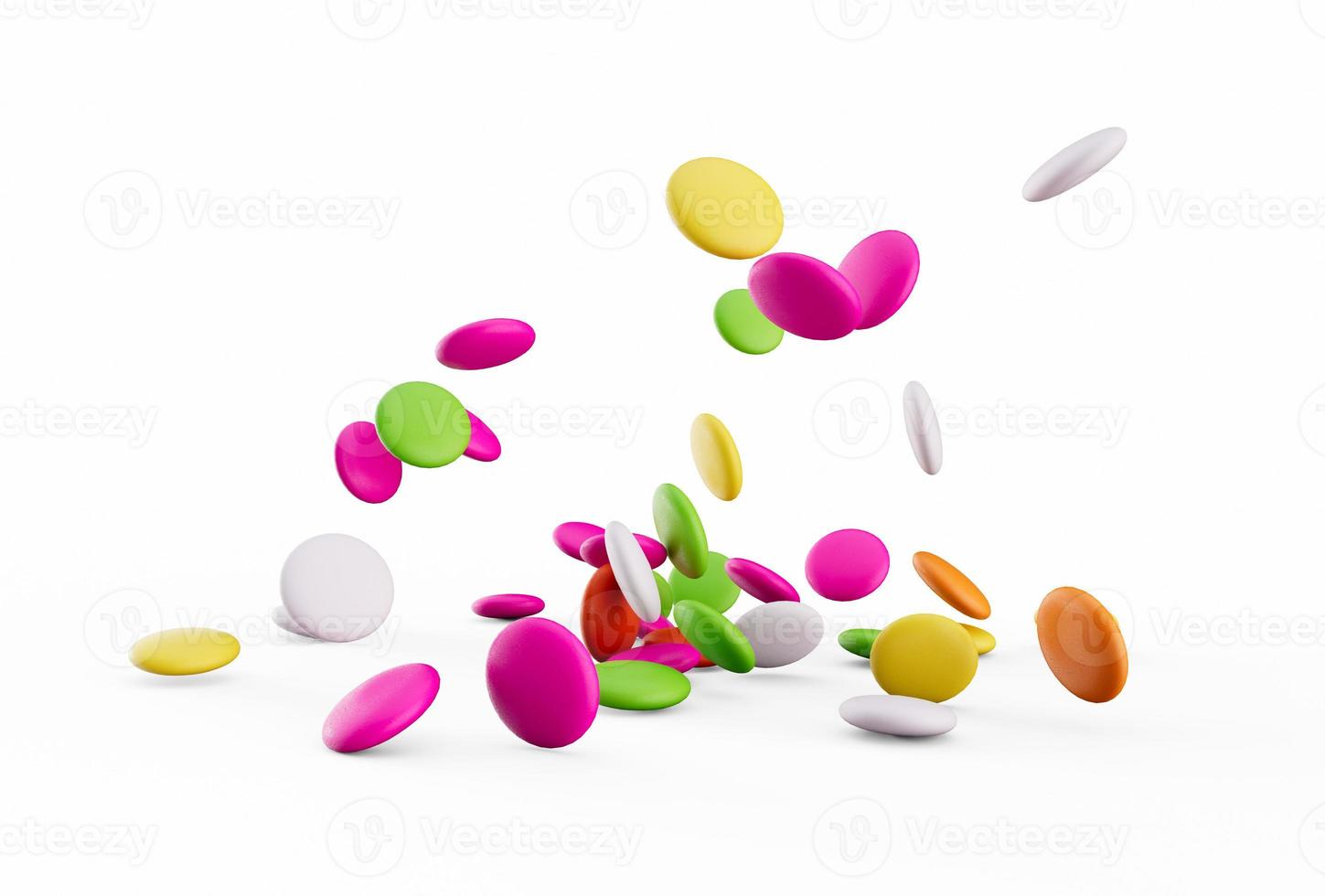 Colorful rainbow candy falling Flying on white background 3d illustration photo