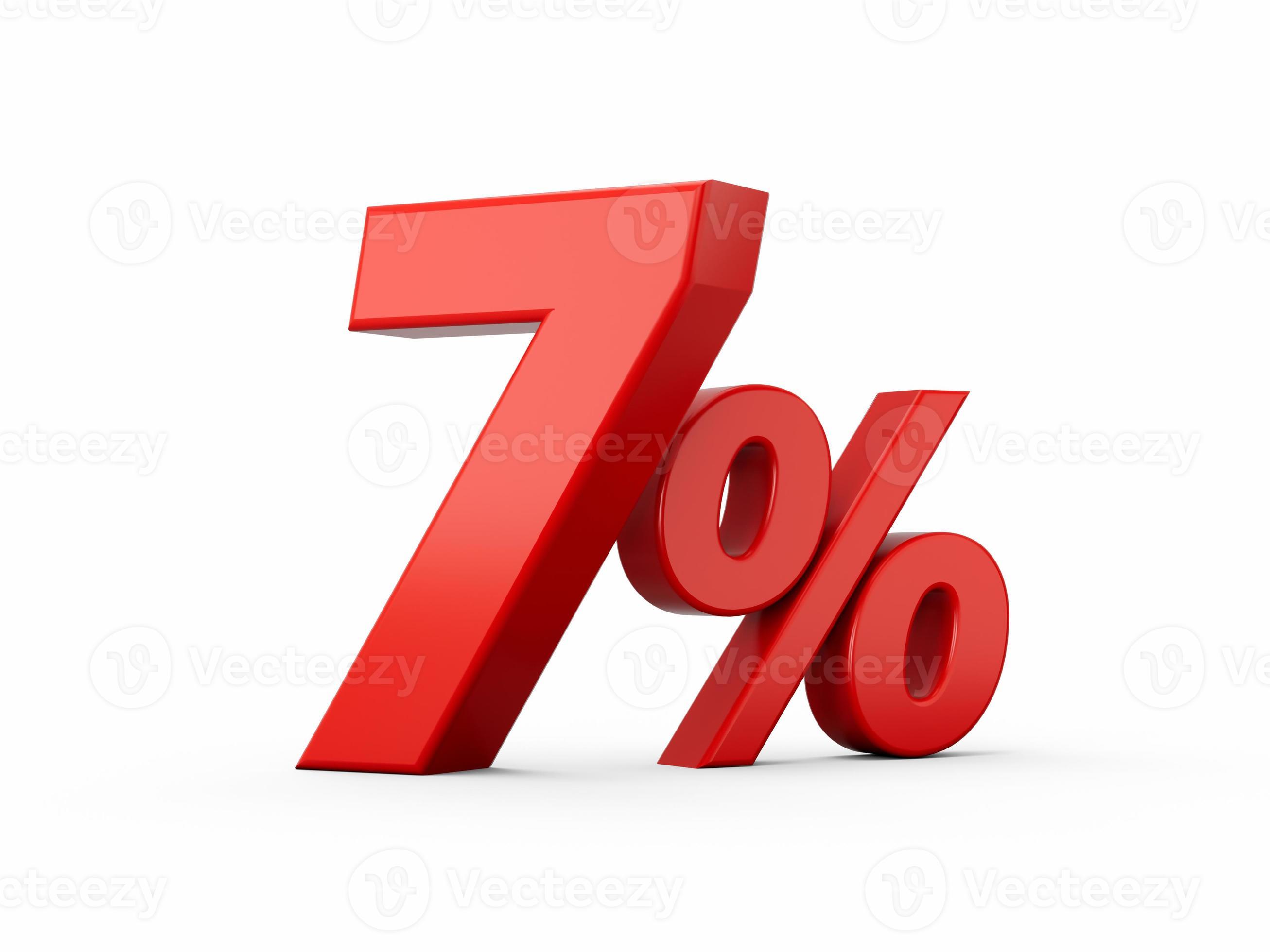 3d Red 7 Seven Percent Sign on White Background 3d illustration ...