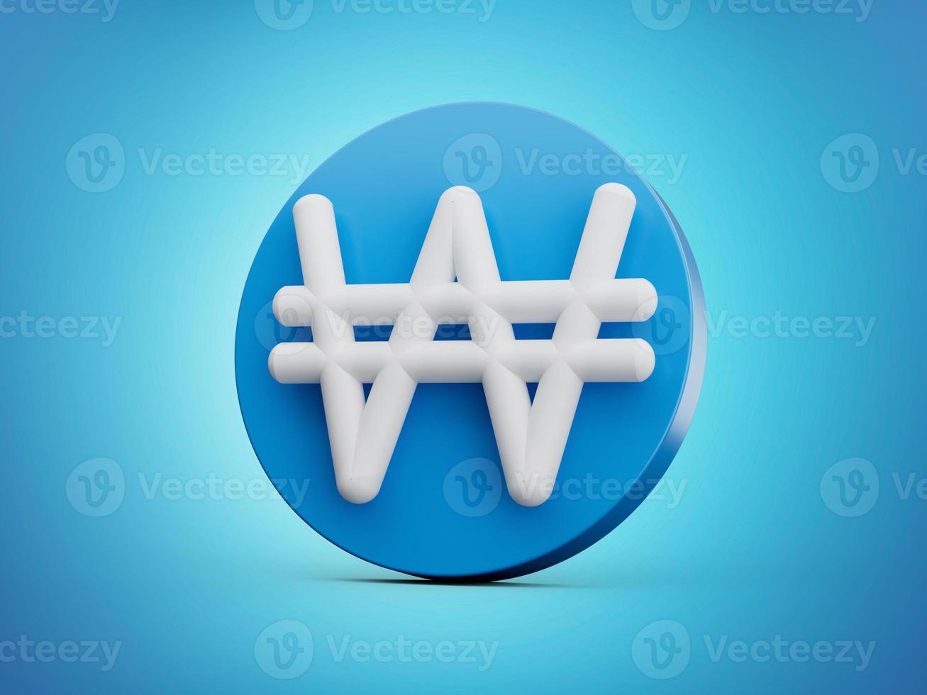Icon of Korea Won currency. 3d Style Icon. isolated on Blue background 3d Illustration photo